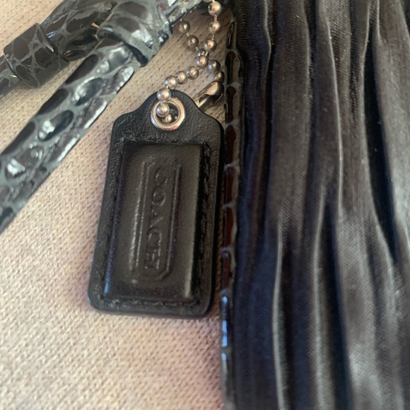 Coach Black Satin Runched Wristlet with Snakeskin Leather Trim - Picture 2 of 10